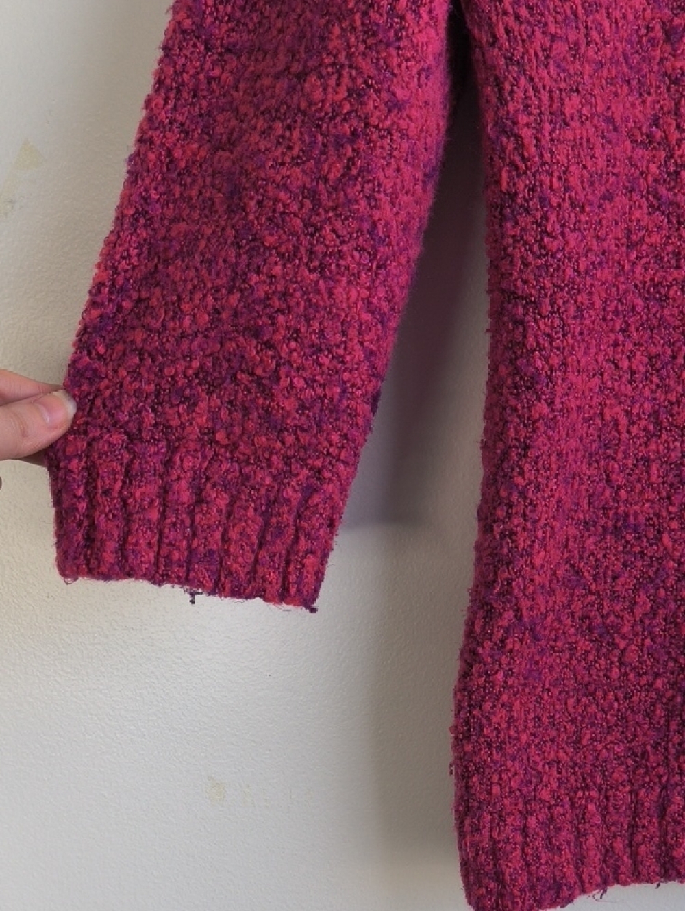 JM Collection Raspberry Bouclé V-Neck Sweater - Picture 3 of 5